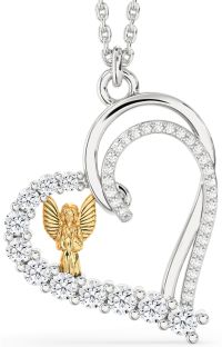 Diamond Silver & 10K gold Heart Angel Necklace