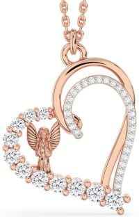 Diamond Rose Gold Heart Angel Necklace