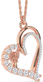 Diamond Rose Gold Heart Angel Necklace