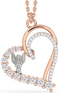 Diamond Platinum & Rose Gold Heart Angel Necklace