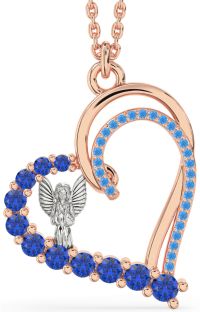 Blue Sapphire & Swiss Blue Topaz Platinum & Rose Gold Heart Angel Necklace