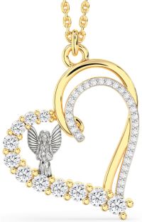Diamond Platinum & Yellow Gold Heart Angel Necklace