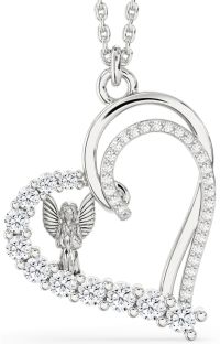 Diamond White Gold Heart Angel Necklace