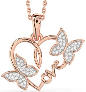 Large Diamond Rose Gold Heart Butterfly Necklace