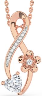 Diamond Rose Gold Infinity Heart Flower Necklace