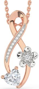 Diamond White Rose Gold Infinity Heart Flower Necklace