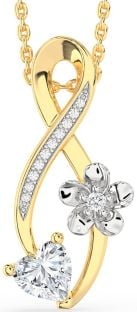 Diamond White Yellow Gold Infinity Heart Flower Necklace