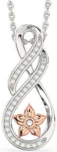 Diamond Silver & 10K Rose Gold Infinity Flower Necklace