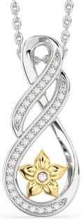 Diamond Gold Silver Infinity Flower Necklace