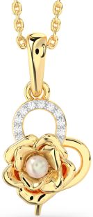 Diamond Gold Pearl Heart Flower Necklace