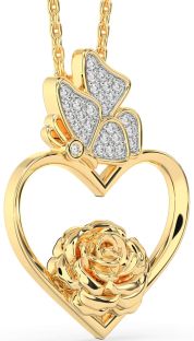 Diamond Gold Heart Flower Butterfly Necklace