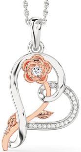 Diamond White Rose Gold Heart Flower Necklace