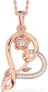 Diamond Rose Gold Heart Flower Necklace