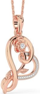 Diamond Rose Gold Heart Flower Necklace
