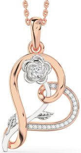 Diamond White Rose Gold Heart Flower Necklace