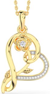 Diamond Gold Heart Flower Necklace