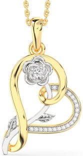 Diamond Gold Silver Heart Flower Necklace