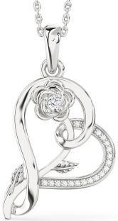 Diamond White Gold Heart Flower Necklace