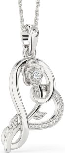 Diamond White Gold Heart Flower Necklace