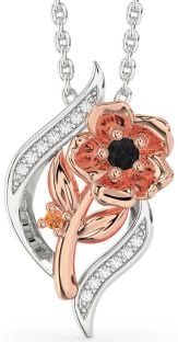 Black Diamond & Citrine Rose Gold Silver Flower Necklace