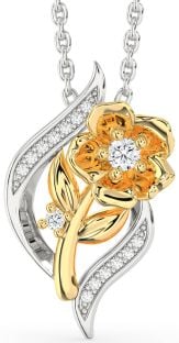 Diamond Silver & 10K gold Flower Necklace