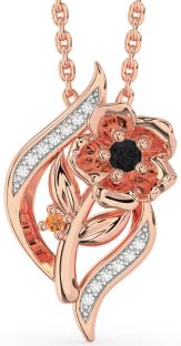 Black Diamond & Citrine Rose Gold Silver Flower Necklace