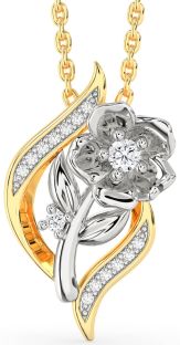 Diamond White Yellow Gold Flower Necklace