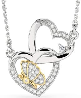 Diamond Platinum & Yellow Gold Heart Butterfly Necklace