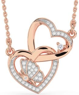 Diamond Rose Gold Heart Butterfly Necklace