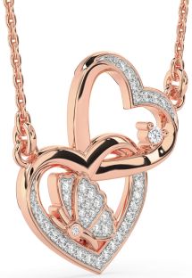 Diamond Rose Gold Heart Butterfly Necklace