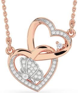 Diamond Platinum & Rose Gold Heart Butterfly Necklace