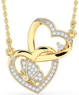 Diamond Gold Heart Butterfly Necklace