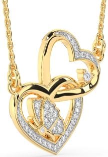 Diamond Gold Heart Butterfly Necklace