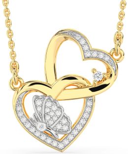 Diamond Platinum & Yellow Gold Heart Butterfly Necklace