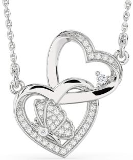 Diamond Platinum Heart Butterfly Necklace