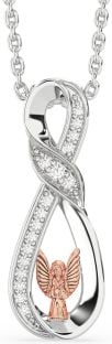 Diamond Silver & 10K Rose Gold Infinity Angel Necklace