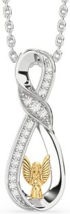 Diamond White Yellow Gold Infinity Angel Necklace