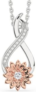 Diamond Silver & 10K Rose Gold Infinity Sunflower Necklace