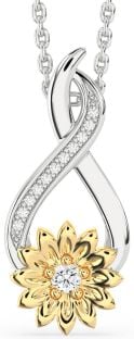 Diamond Silver & 10K gold Infinity Sunflower Necklace