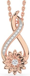 Diamond Rose Gold Silver Infinity Sunflower Necklace