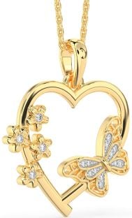 Large Diamond Gold Heart Flower Butterfly Necklace