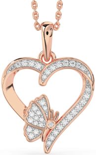 Diamond Rose Gold Heart Butterfly Necklace