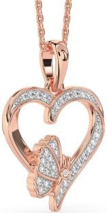 Diamond Rose Gold Heart Butterfly Necklace