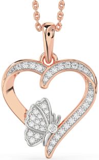 Diamond Platinum & Rose Gold Heart Butterfly Necklace