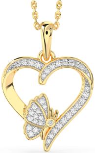 Diamond Gold Heart Butterfly Necklace
