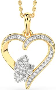 Diamond Platinum & Yellow Gold Heart Butterfly Necklace