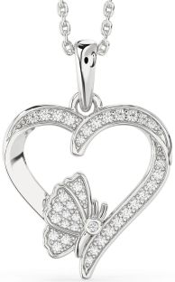Diamond White Gold Heart Butterfly Necklace