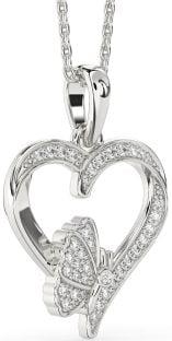 Diamond White Gold Heart Butterfly Necklace