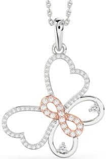 Large Diamond Platinum & Rose Gold Butterfly Infinity Necklace
