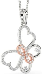 Large Diamond Platinum & Rose Gold Butterfly Infinity Necklace